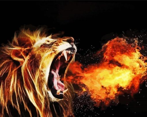 Lion Roaring Fire Diamond Painting