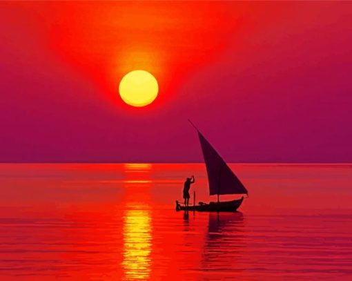 Aesthetic Boat Sunset Diamond Painting