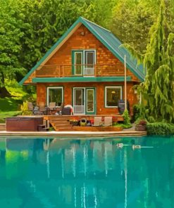 Aesthetic House By A Lake Diamond Painting