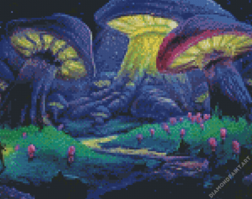 Fantasy Big Purple Mushroom Diamond Painting