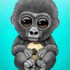 Baby Gorilla With Football Diamond Painting