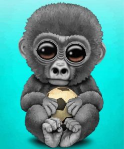 Baby Gorilla With Football Diamond Painting