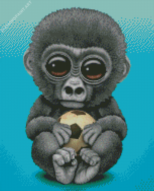 Baby Gorilla With Football Diamond Painting