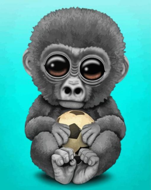 Baby Gorilla With Football Diamond Painting