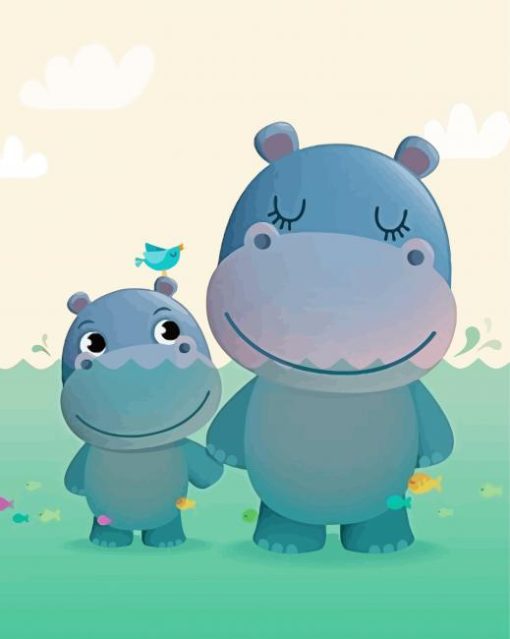 Baby Hippo And Mother Diamond Paintings