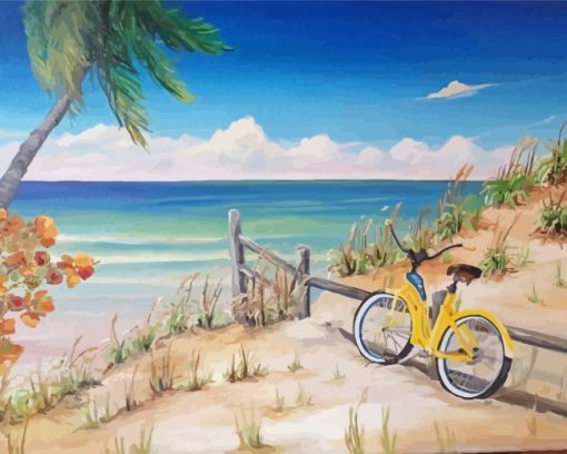 Beach Scene With Bicycle Diamond Painting