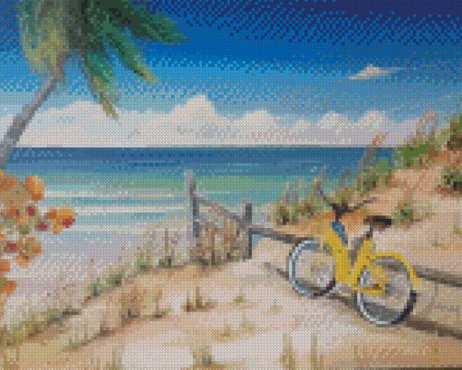 Beach Scene With Bicycle Diamond Painting