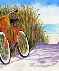 Beach Scene With Orange Bicycle Diamond Painting