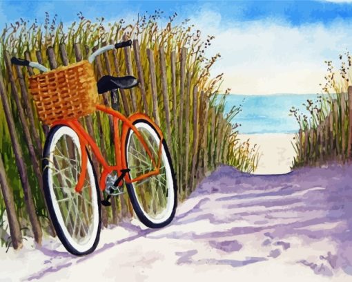 Beach Scene With Orange Bicycle Diamond Painting