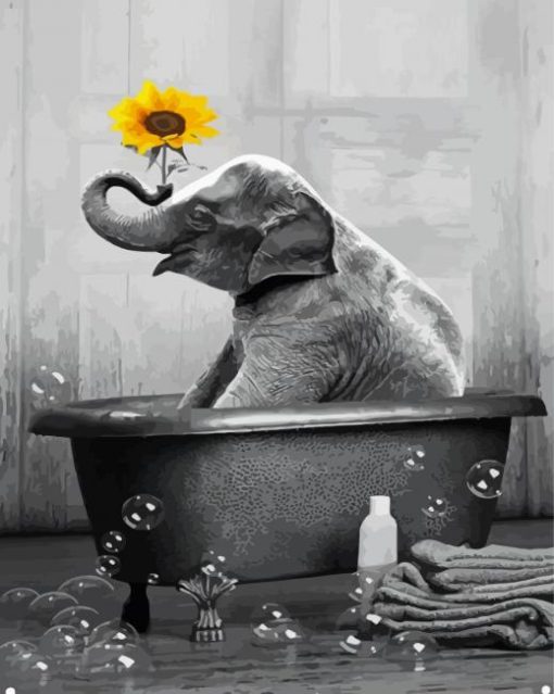 Black And White Elephant Bathing Diamond Painting