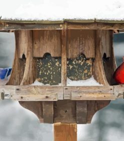 Cardinal And Blue Jay At Bird Feeder Diamond Painting