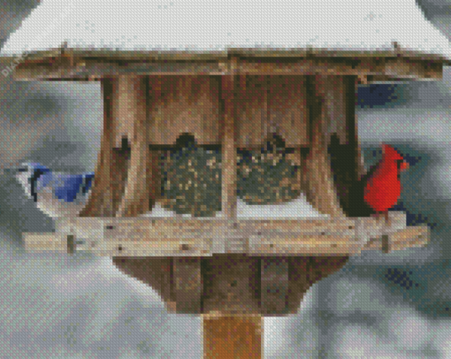 Cardinal And Blue Jay At Bird Feeder Diamond Painting