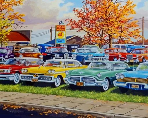 Classic Old Cars In Yard Diamond Paintings