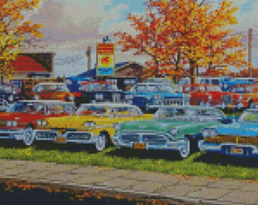 Classic Old Cars In Yard Diamond Paintings