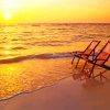 Deck Chairs On The Beach At Sunset Diamond Paintings