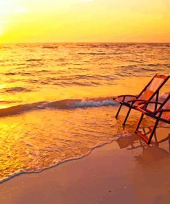 Deck Chairs On The Beach At Sunset Diamond Paintings