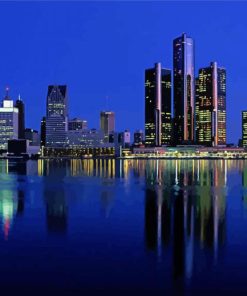 Detroit Skyline At Night Diamond Painting