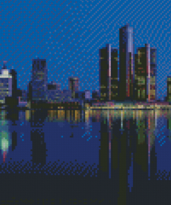 Detroit Skyline At Night Diamond Painting