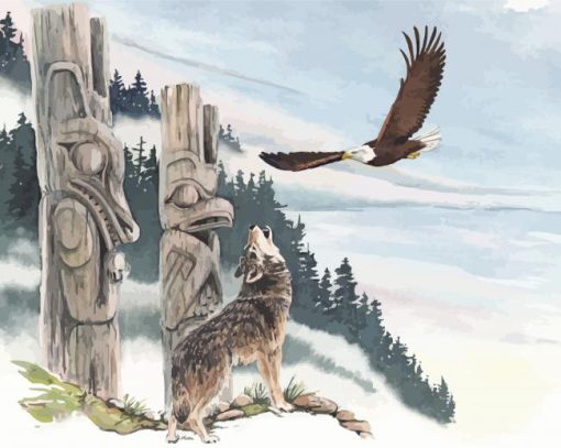 Flying Eagle And Wolf Diamond Painting