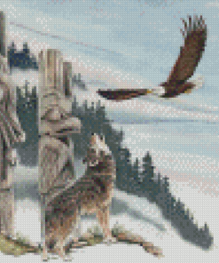 Flying Eagle And Wolf Diamond Painting