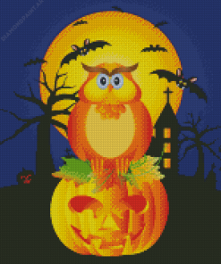 Halloween Owl On Pumpkin Diamond Painting