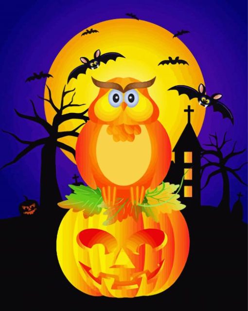 Halloween Owl On Pumpkin Diamond Painting