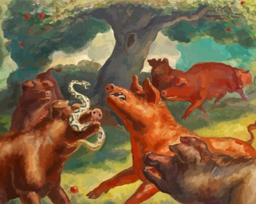 Hogs Killing A Snake John Steuart Curry Diamond Painting