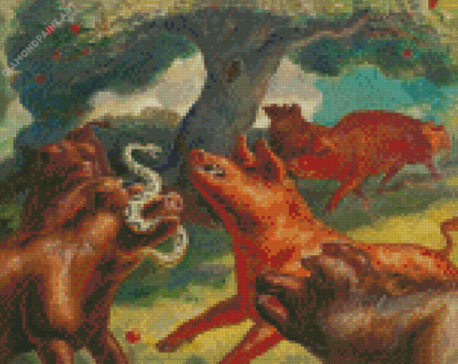 Hogs Killing A Snake John Steuart Curry Diamond Painting