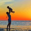 Mother And Son On Beach Diamond Paintings