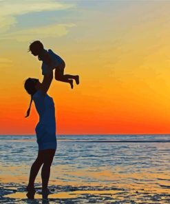 Mother And Son On Beach Diamond Paintings