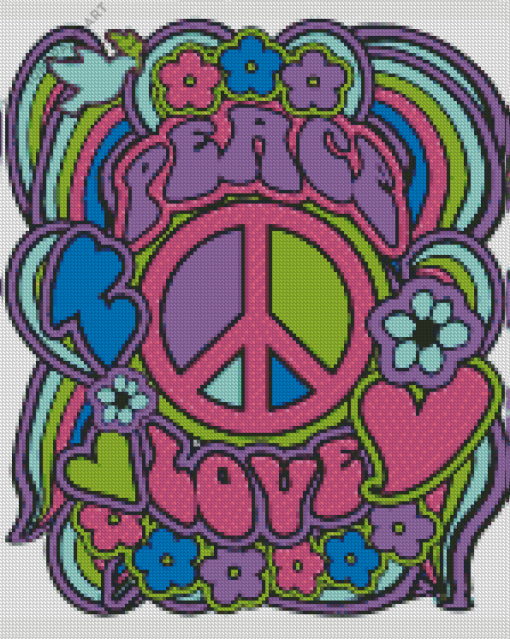 Peace Love Hippie Illustration Diamond Painting