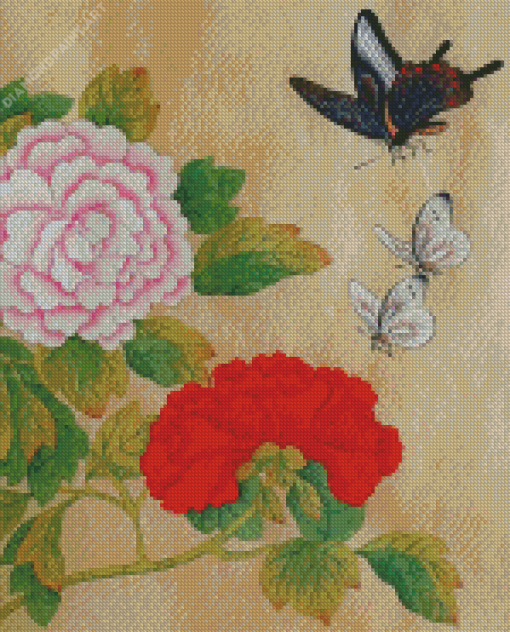 Peonies And Butterflies Diamond Paintings