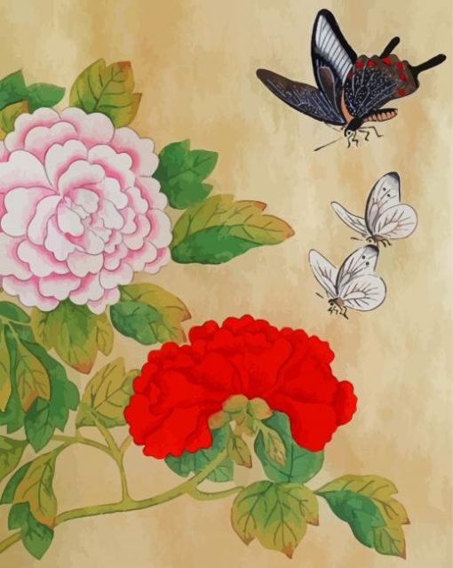 Peonies And Butterflies Diamond Paintings