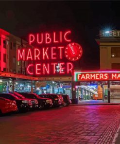 Pike Place Market At Night Diamond Painting