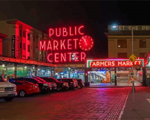 Pike Place Market At Night Diamond Painting