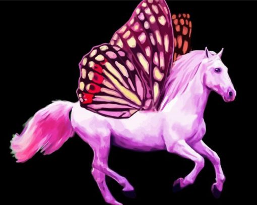 Pink Butterfly Horse Diamond Painting