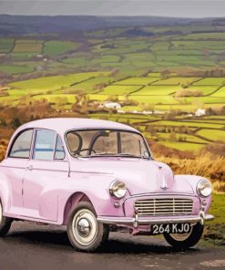 Pink Morris Minor With Amazing Landscape View Diamond Painting