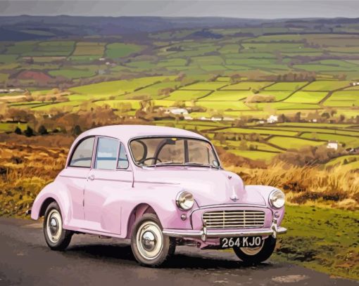 Pink Morris Minor With Amazing Landscape View Diamond Painting