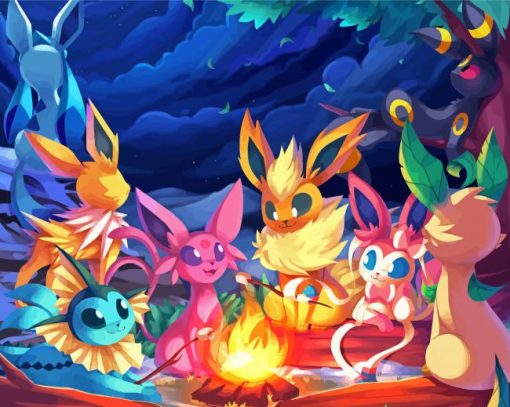 Pokemon Eeveelution Campfire Diamond Painting