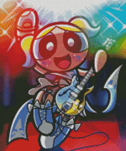 Powerpuff Girls Bubbles Playing Guitar Diamond Painting