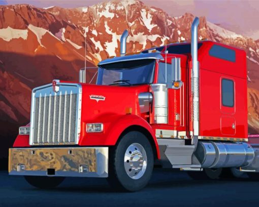 Red Kenworth Truck Diamond Painting