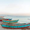 Row Of Wood Boats On Beach Art Diamond Paintings