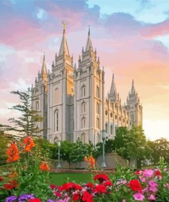 Salt Lake Utah Temple And Flowers Diamond Painting