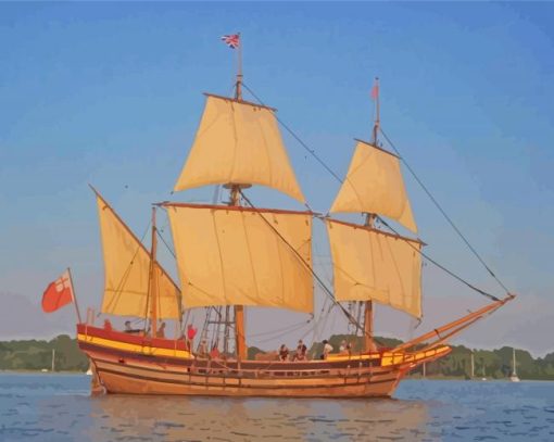 Square Rig Ship In Sunset Diamond Painting