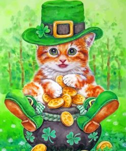 St Patrick Kitten Diamond Painting