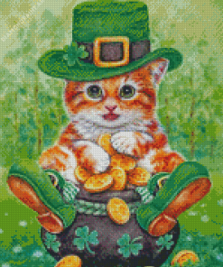 St Patrick Kitten Diamond Painting