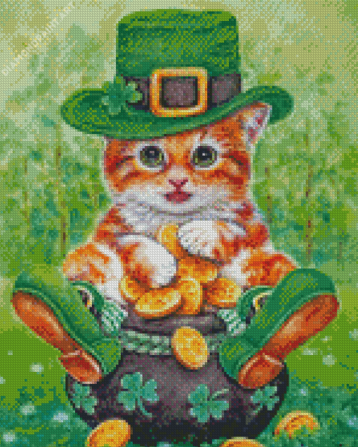 St Patrick Kitten Diamond Painting