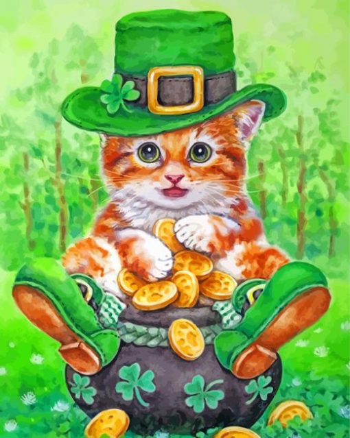 St Patrick Kitten Diamond Painting