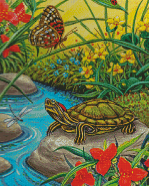 The Red Eared Slider Turtle Diamond Painting