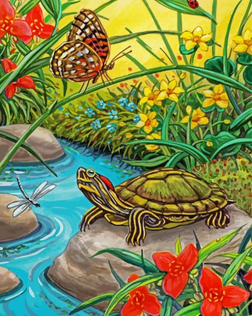 The Red Eared Slider Turtle Diamond Painting